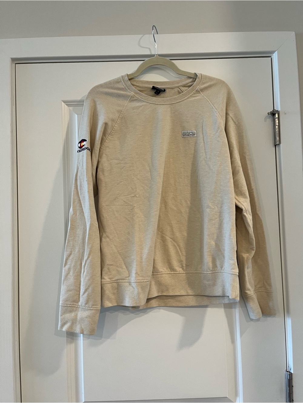 Patagonia Men's Crewneck Sweatshirt in Light Tan - Breckenridge Logo